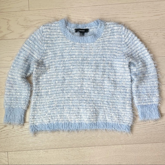 Forever 21 Pastel Powder Blue Super Soft Striped Fuzzy Eyelash Pullover Sweater - Picture 9 of 9